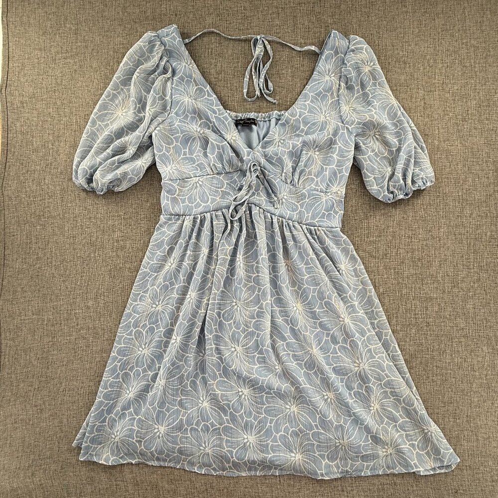 City Triangles mini Pull Over Dress Low V-neck Puffy Sleeves Small‎ Lined Floral